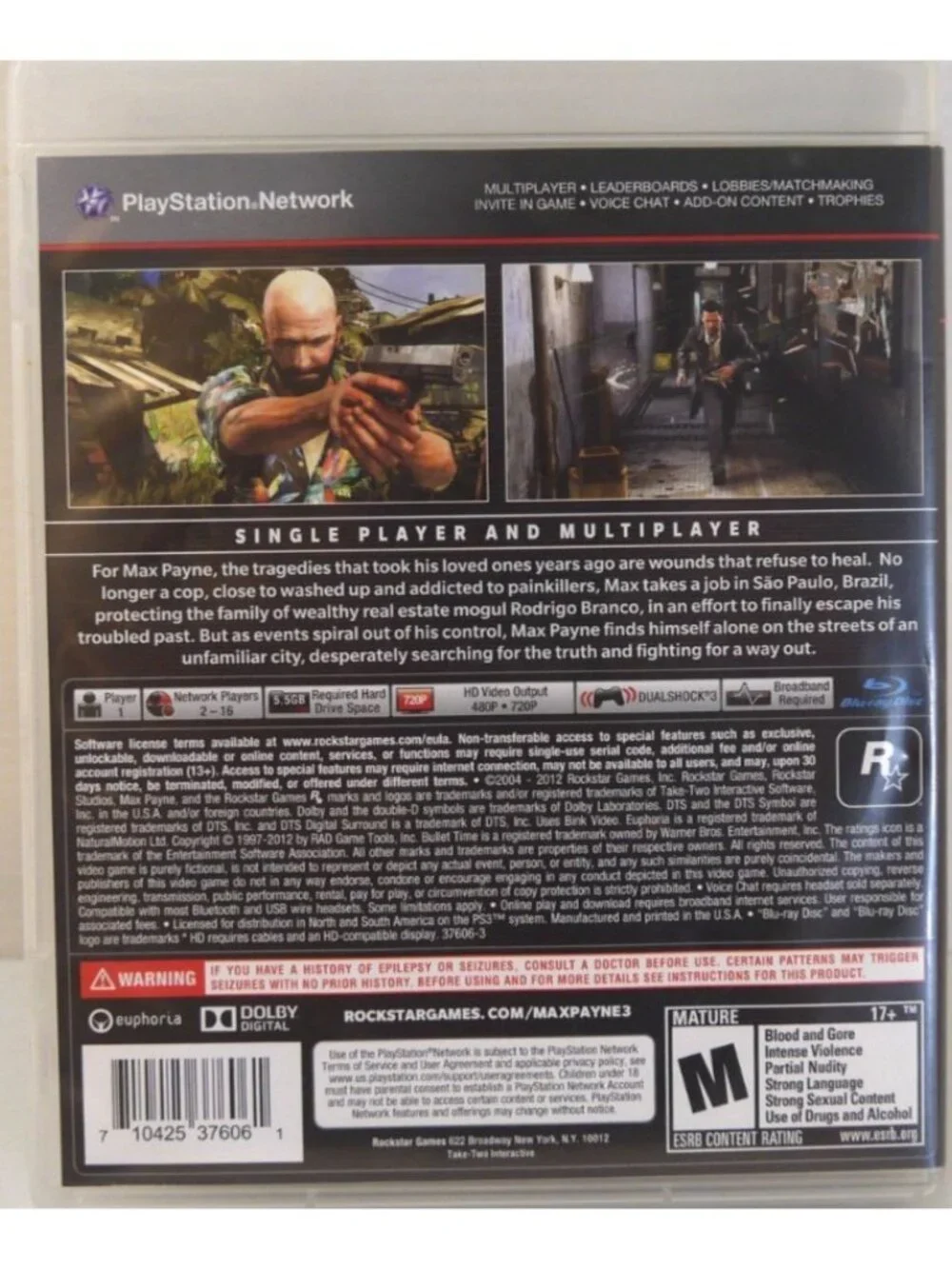 Sony PS3 Max Payne 3 video game Playstation 3 Rockstar Games